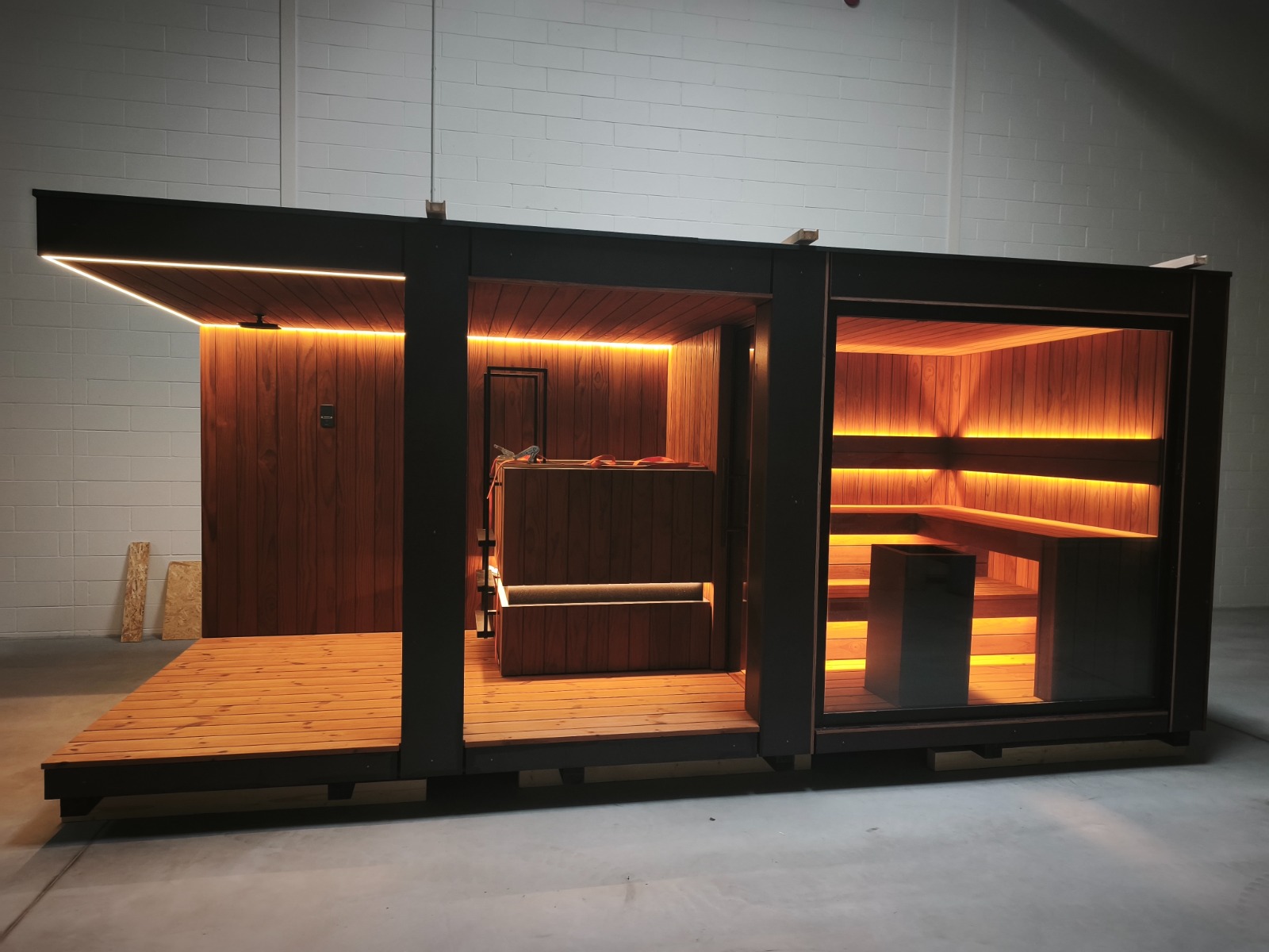 Módulo de sauna, banho de gelo e duche com iluminação LED quente